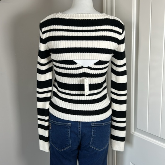 Anthropologie Maeve Striped Sweater Shrug SET Black White Tank Long Sleeve S NEW - Picture 9 of 12